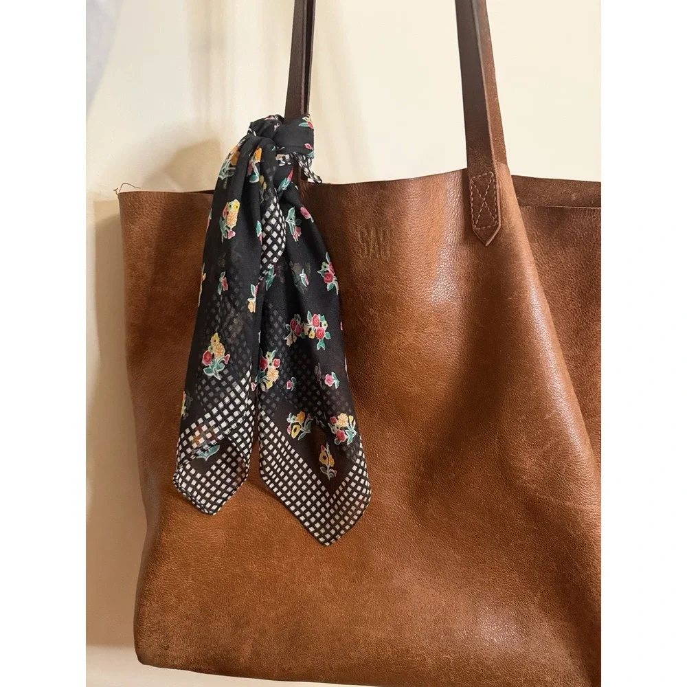 Vintage 90s Echo Black Ditsy Floral Square Scarf - Gingham Border 21x19 In